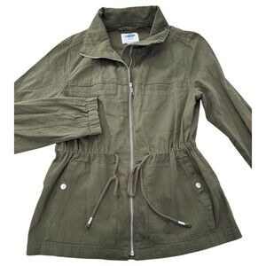 OLD NAVY Women's M Army Green 100% Cotton Full Zip Front Drawstring Waist Jacket